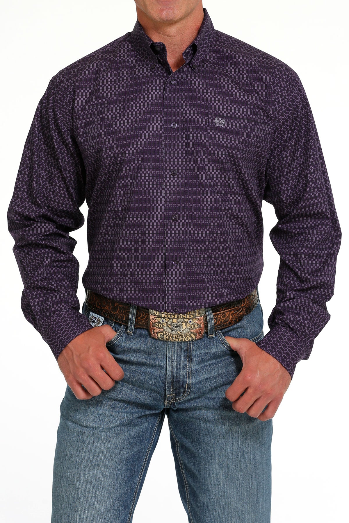 Cinch Men s Long Sleeve Print Button Down Shirt Purple XL