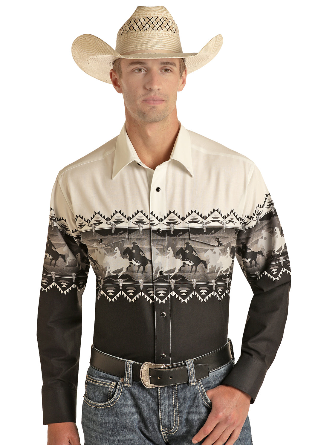 Panhandle Slim® Men's Border Print Long Sleeve Snap Front Western