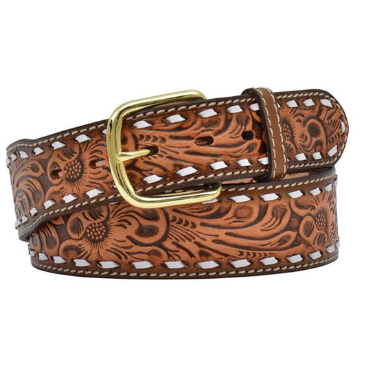 M&F® Natural Floral Embossed Full Grain Leather Belt