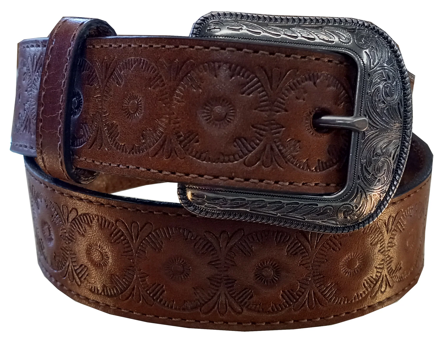 Heritage Leathers® Women's Daisy Embossed Full Grain Leather Western Belt