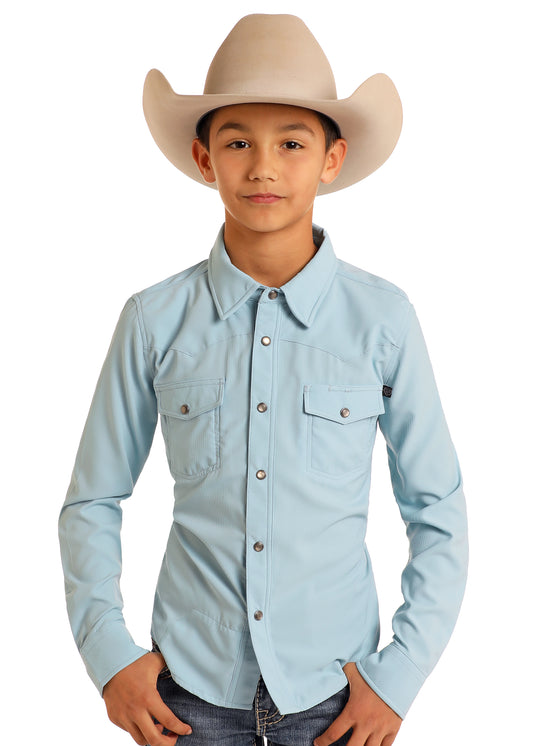 Panhandle Slim® Boys Rock N Roll Aqua Long Sleeve Snap Front Western Shirt