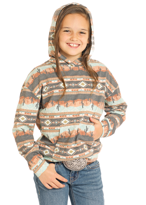 Panhandle Slim® Girls Southwest Scenery Print Hoodie