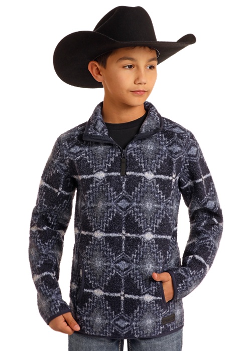 Panhandle Slim® Boys Blue Berber Aztec Print Pullover Sweater