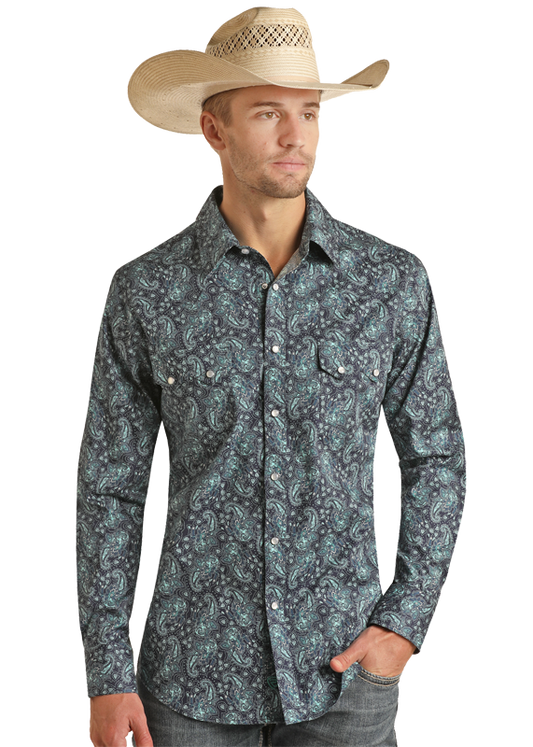 Panhandle Slim® Men's Rock N Roll Paisley Print Long Sleeve Snap Front Western Shirt