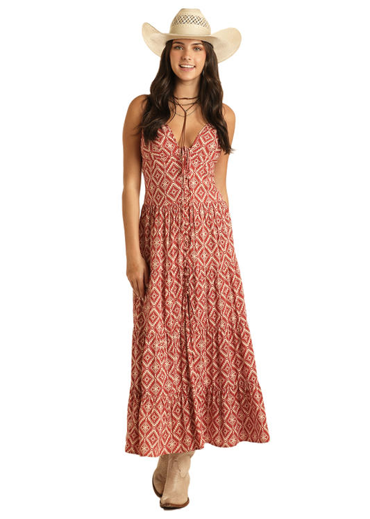 Panhandle Slim® Women's Red Aztec Print Sleeveless Maxi Dress