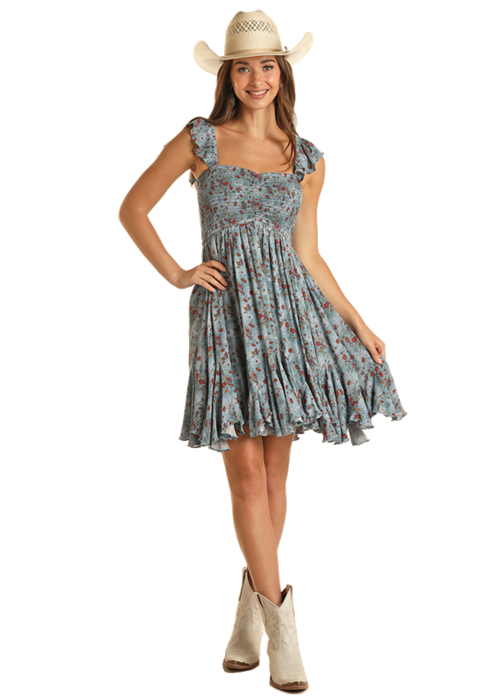 Janasya Round Neck 3/4 Sleeve Woven Design Blue Cotton Western Dress For  Women,Summer Dress/Summer Wear - Walmart.com