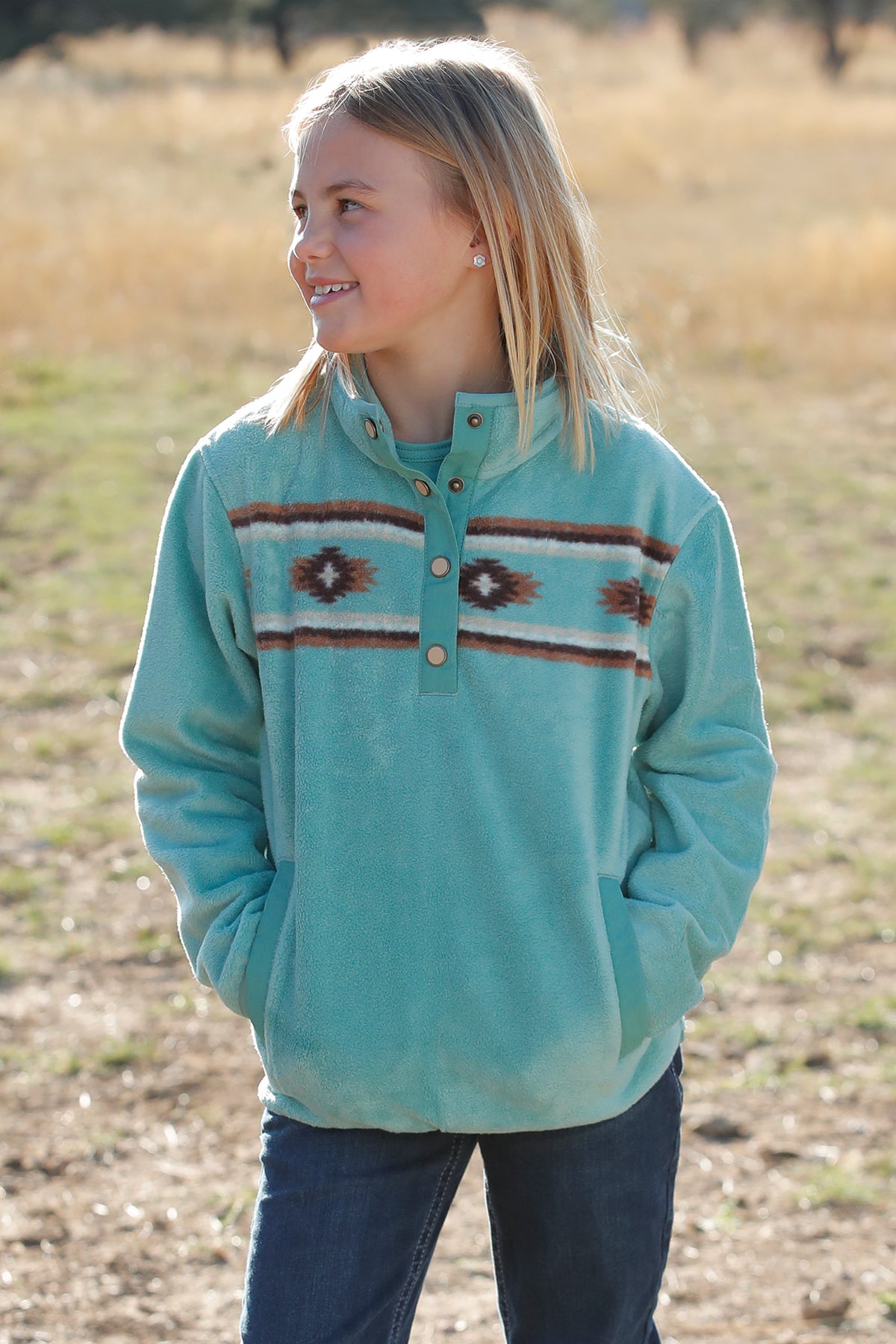 Cruel Girl® Girl's Turquoise Fleece Snap Front Pullover Sweater