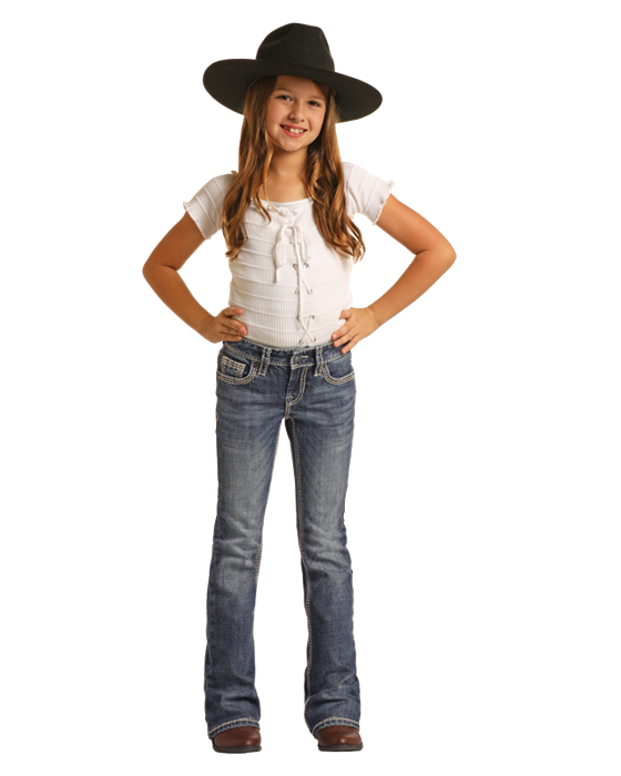 Panhandle Slim® Girls Ivory Embroidery Flare Leg Stretch Denim Jeans