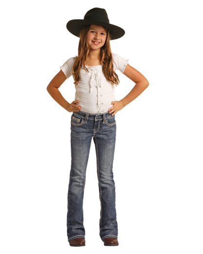 Panhandle Slim® Girls Ivory Embroidery Flare Leg Stretch Denim Jeans