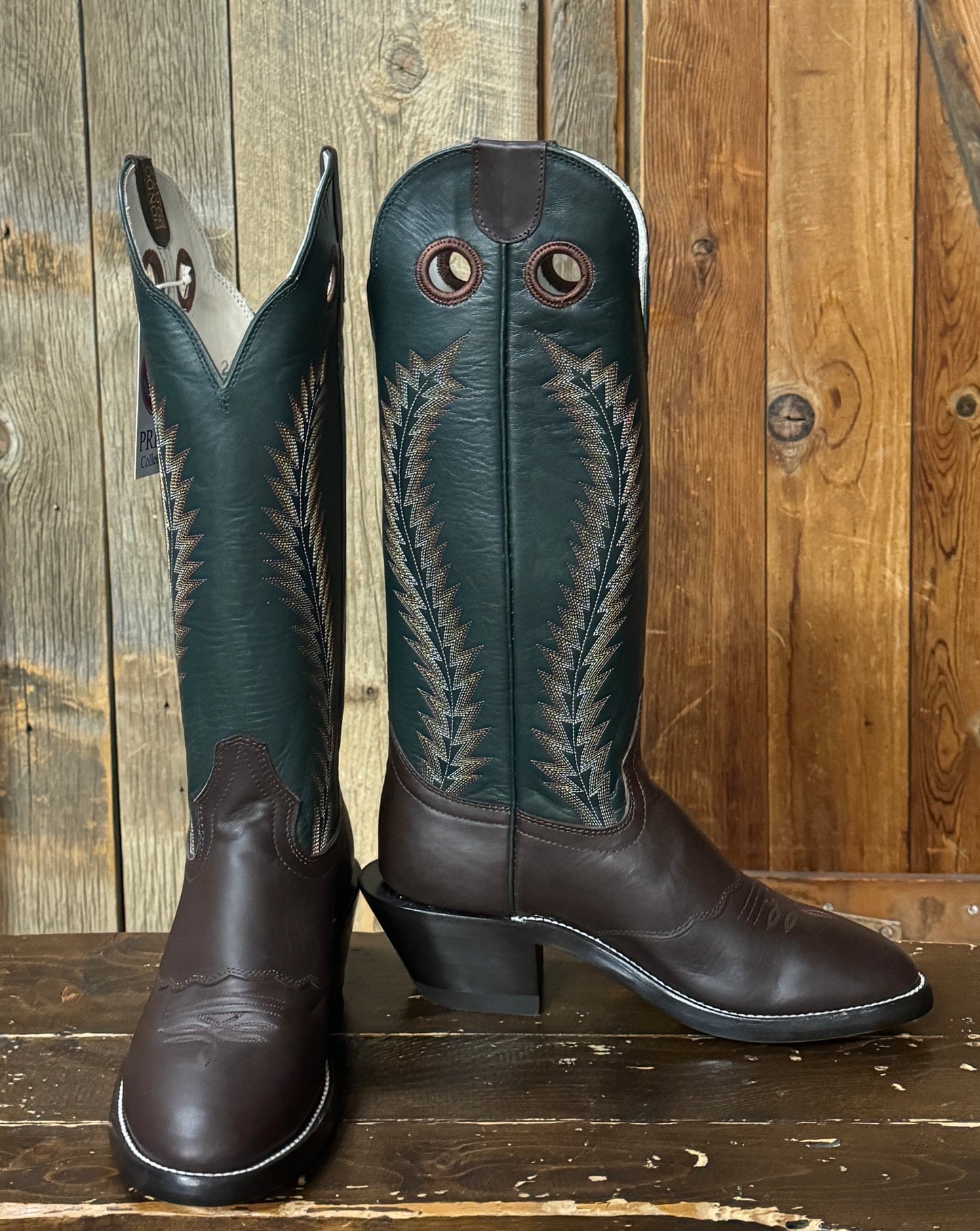 Hondo® Buckaroo Forest Green & Chocolate Full Grain Leather Tall Top Cowboy Boots