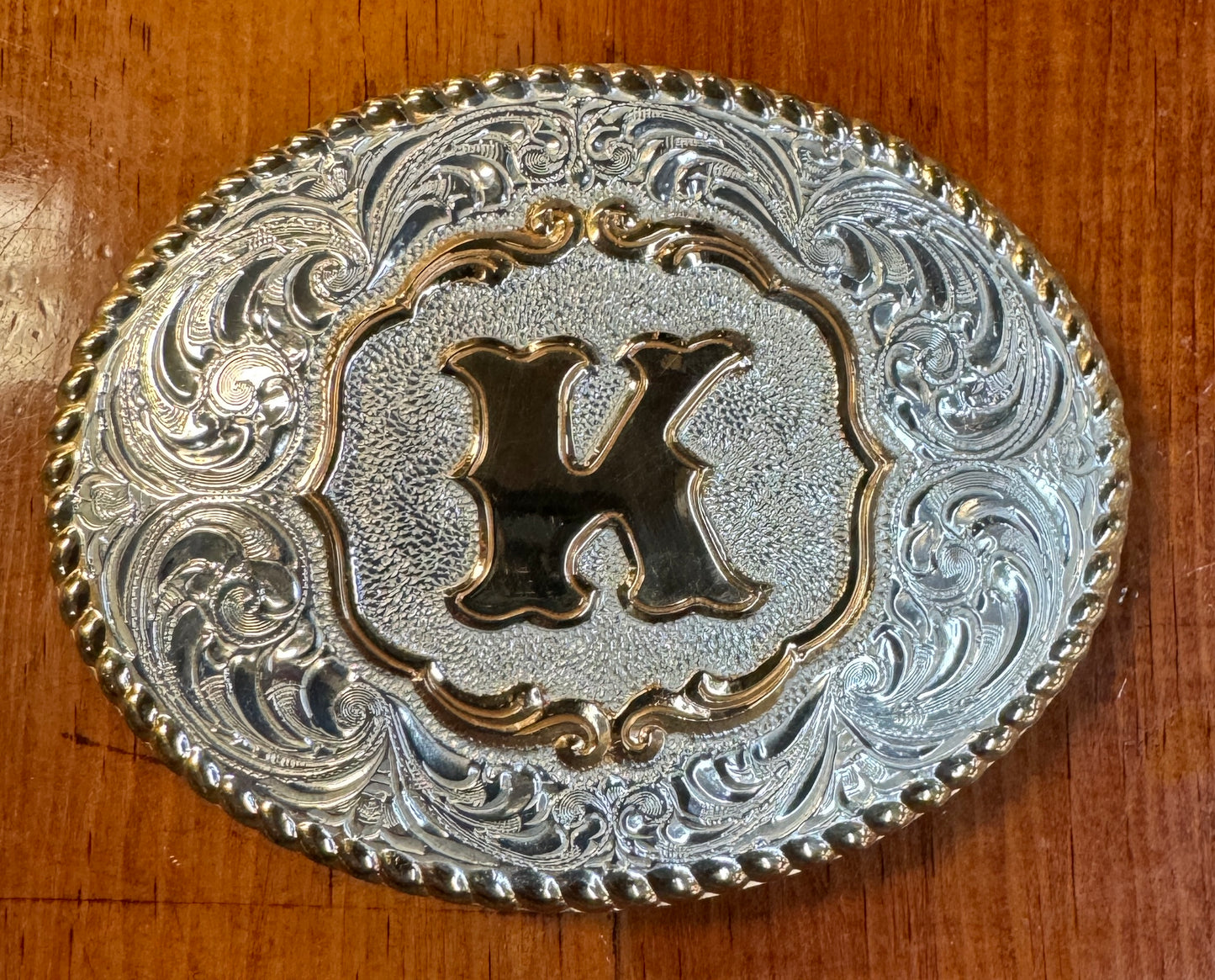 Crumrine® Letter "K" Silver & Gold Floral Western Belt Buckle