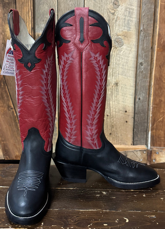 Hondo Solano® Buckaroo Red & Black Retan Full Grain Leather Tall Top Cowboy Boots