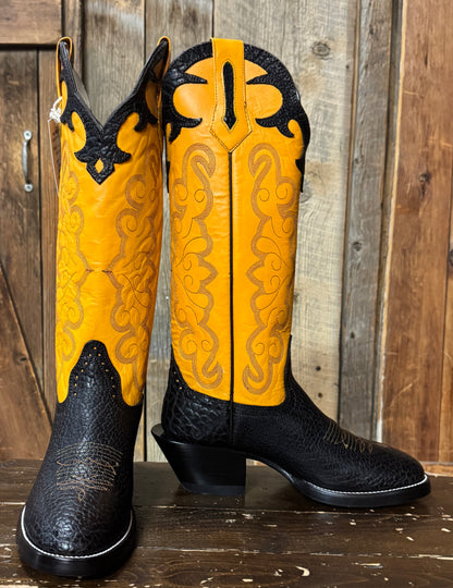 Hondo Solano® Buckaroo Yellow & Chocolate Bullhide Full Grain Leather Tall Top Cowboy Boots