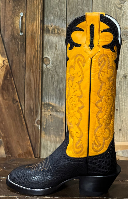 Hondo Solano® Buckaroo Yellow & Chocolate Bullhide Full Grain Leather Tall Top Cowboy Boots