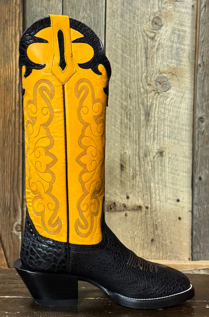 Hondo Solano® Buckaroo Yellow & Chocolate Bullhide Full Grain Leather Tall Top Cowboy Boots