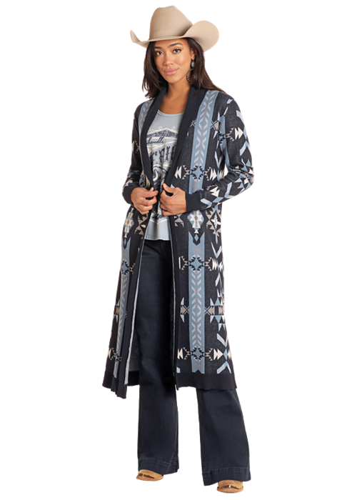 Panhandles Slim® Women's Open Front Aztec Print Cardigan Sweater Duster