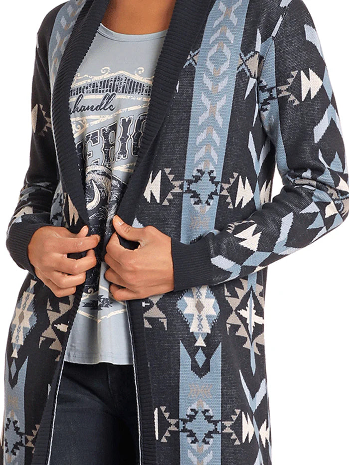 Panhandles Slim® Women's Open Front Aztec Print Cardigan Sweater Duster