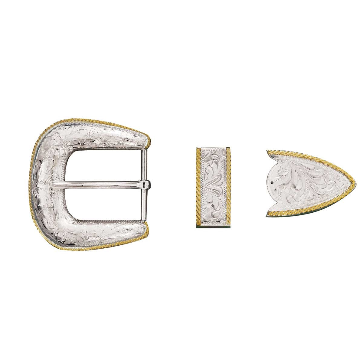 Crumrine® Three Piece Gold & Silver Western Belt Buckle Set