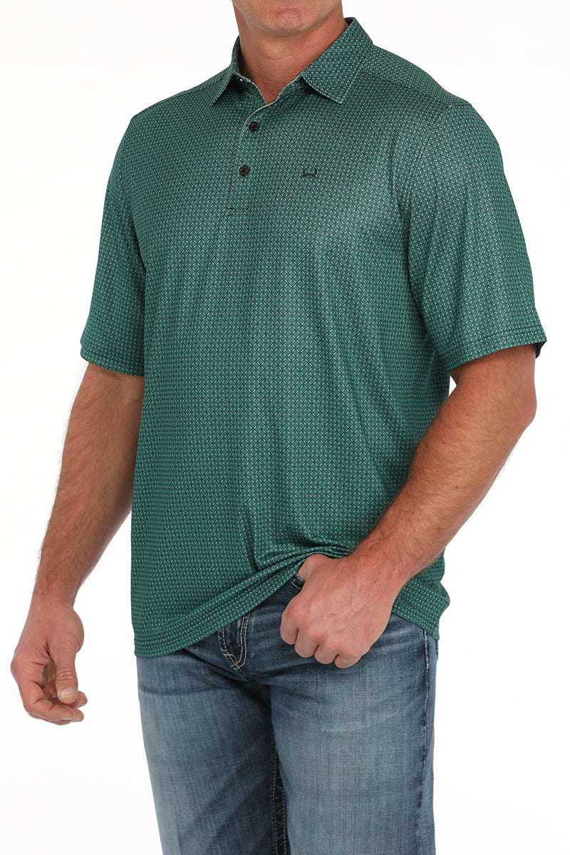 Cinch® Men's Turquoise Geoprint Poly-Spandex Short Sleeve Polo Shirt