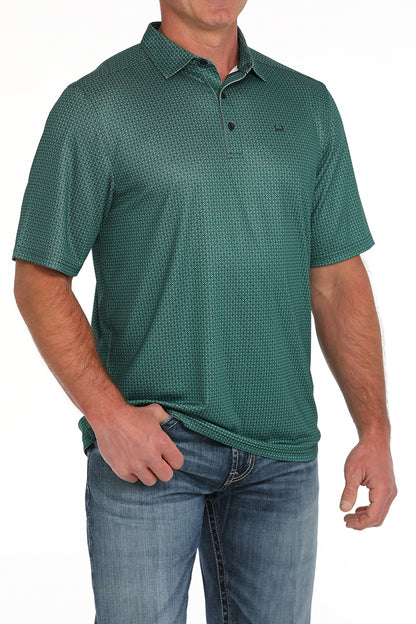 Cinch® Men's Turquoise Geoprint Poly-Spandex Short Sleeve Polo Shirt