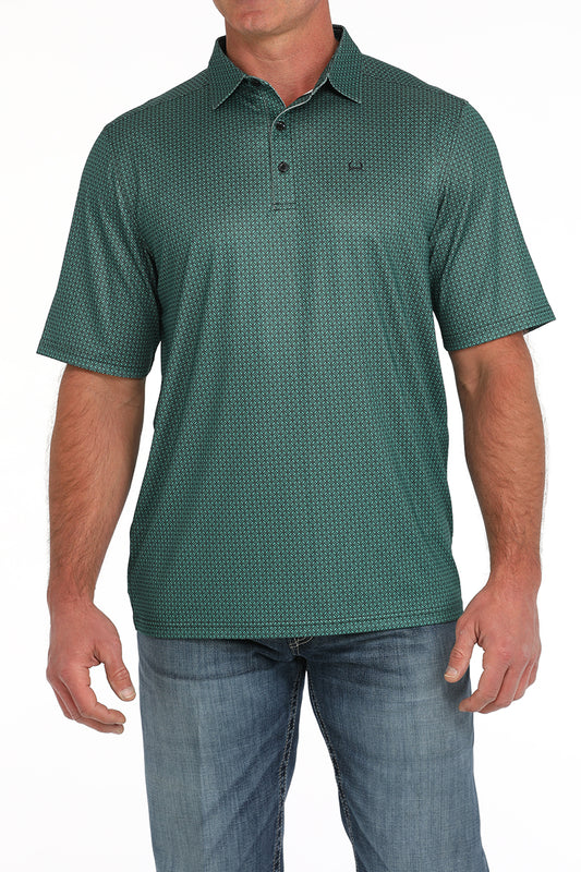 Cinch® Men's Turquoise Geoprint Poly-Spandex Short Sleeve Polo Shirt