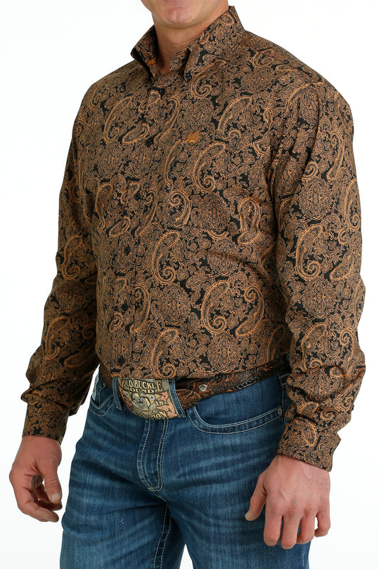 Cinch® Men's Gold Paisley Print Long Sleeve Button Front Western Shirt