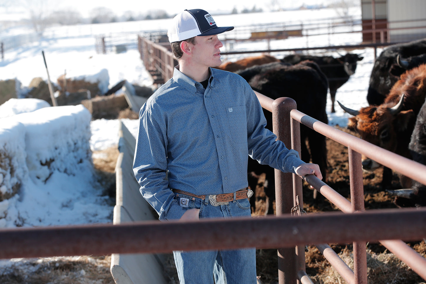 Cinch® Men's Blue Geo Print Long Sleeve Button Front Western Shirt