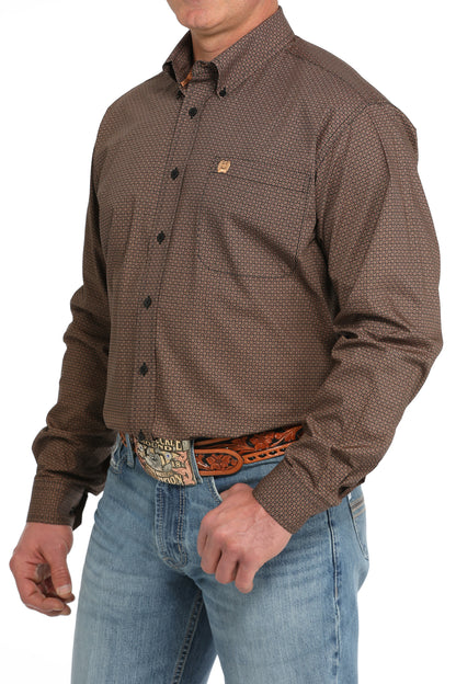 Cinch® Men’s Brown Geo Print Long Sleeve Button Front Western Shirt