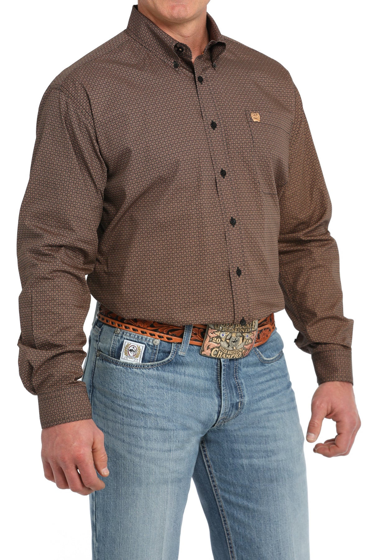 Cinch® Men’s Brown Geo Print Long Sleeve Button Front Western Shirt