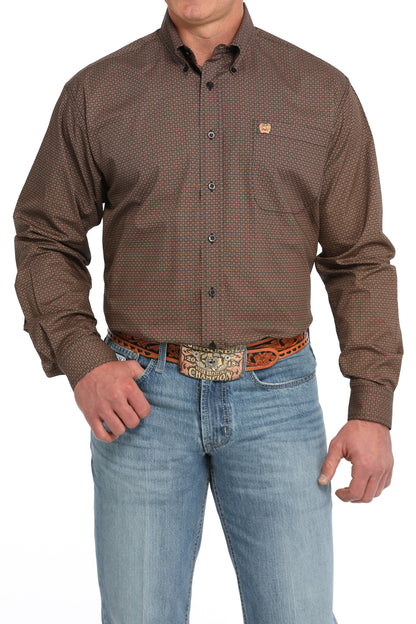 Cinch® Men’s Brown Geo Print Long Sleeve Button Front Western Shirt