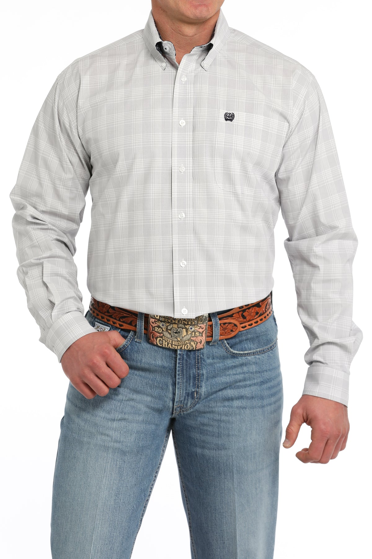 Cinch® Men's White Plaid Long Sleeve Button Front Western Shirt