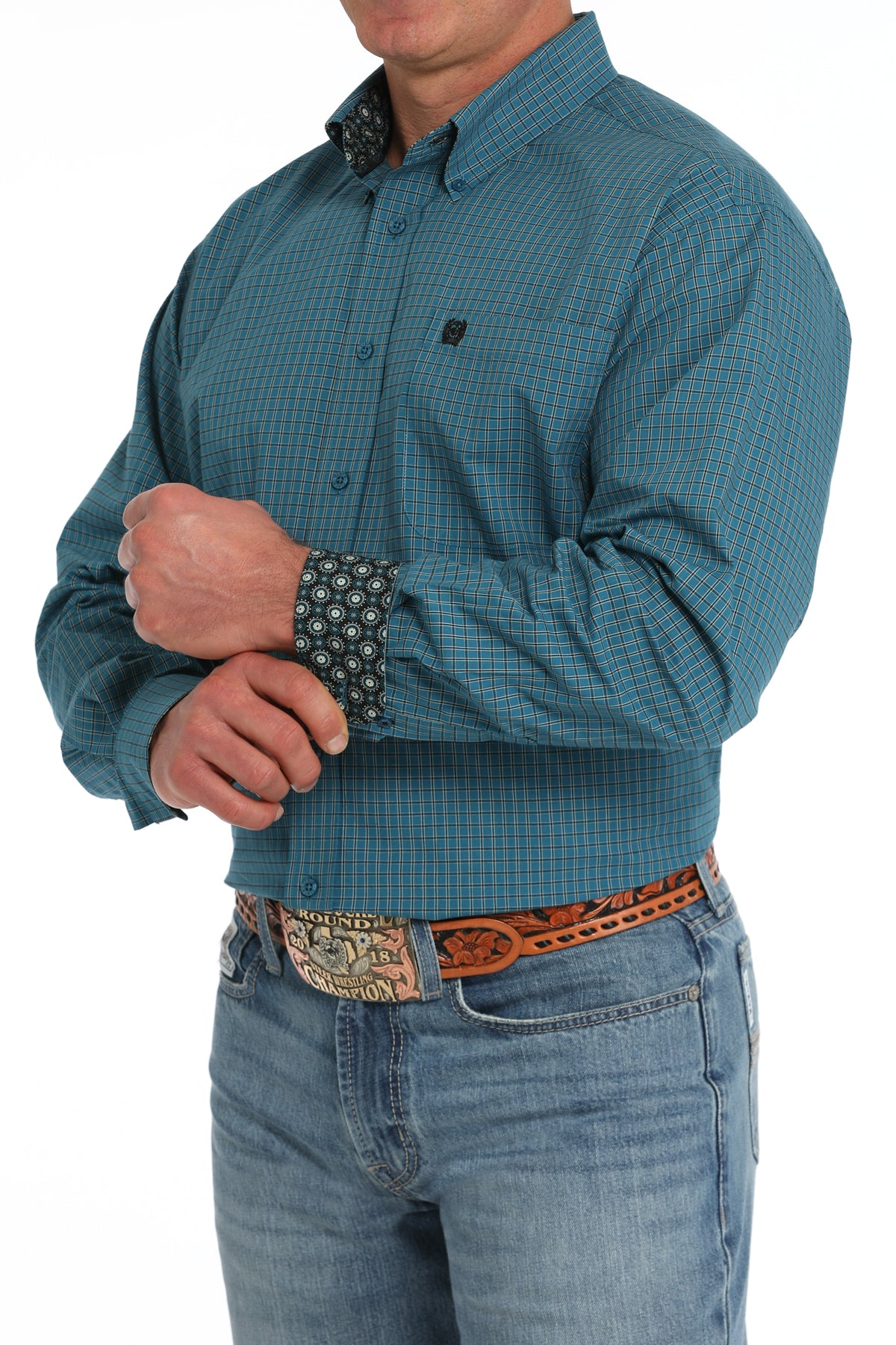 Cinch® Men's Teal Check Long Sleeve Button Front Western Shirt