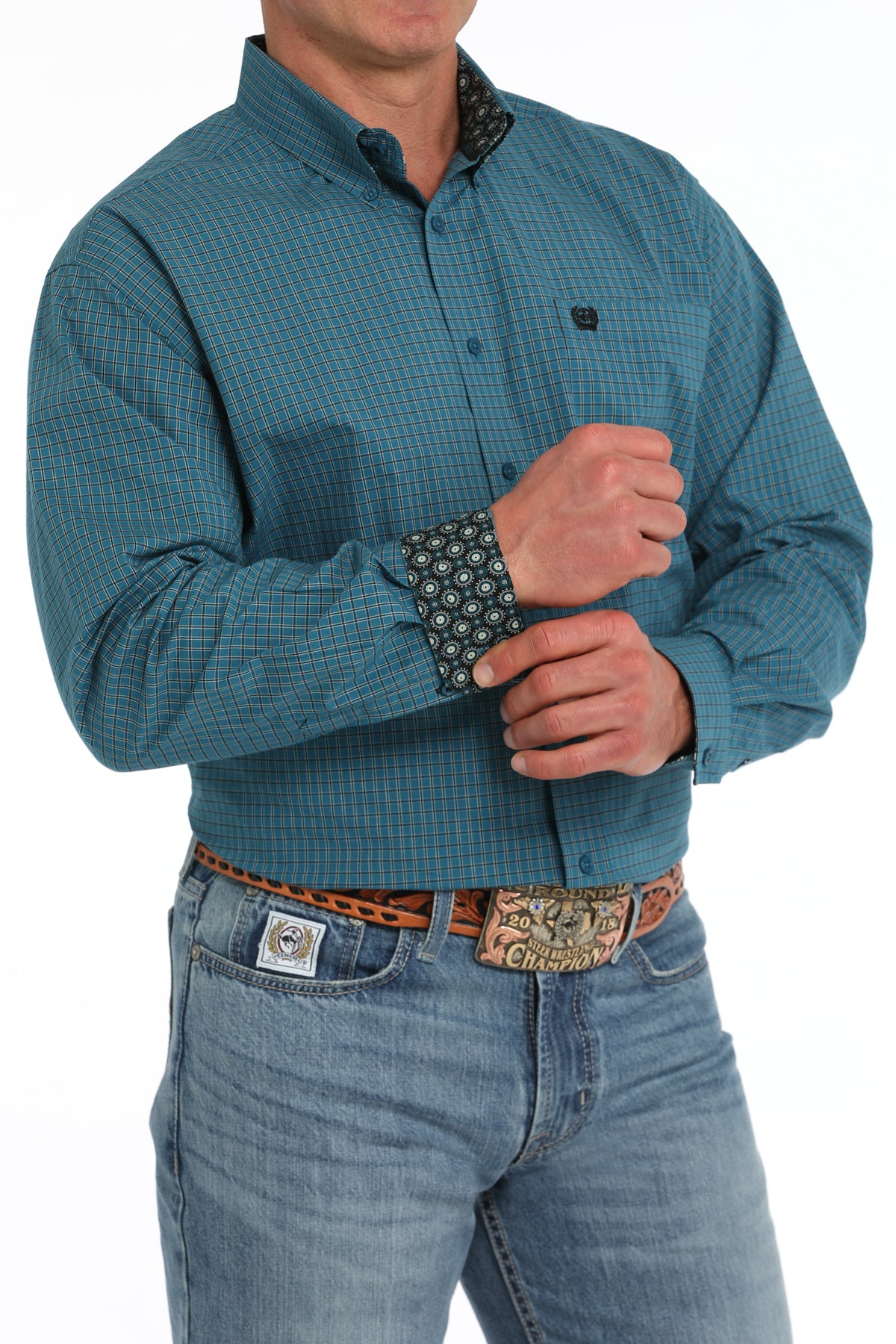 Cinch® Men's Teal Check Long Sleeve Button Front Western Shirt