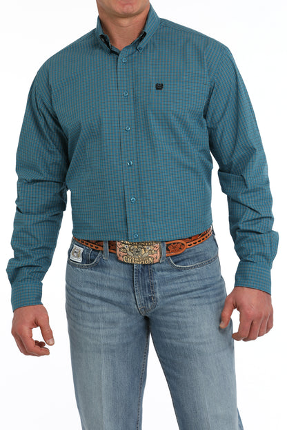 Cinch® Men's Teal Check Long Sleeve Button Front Western Shirt