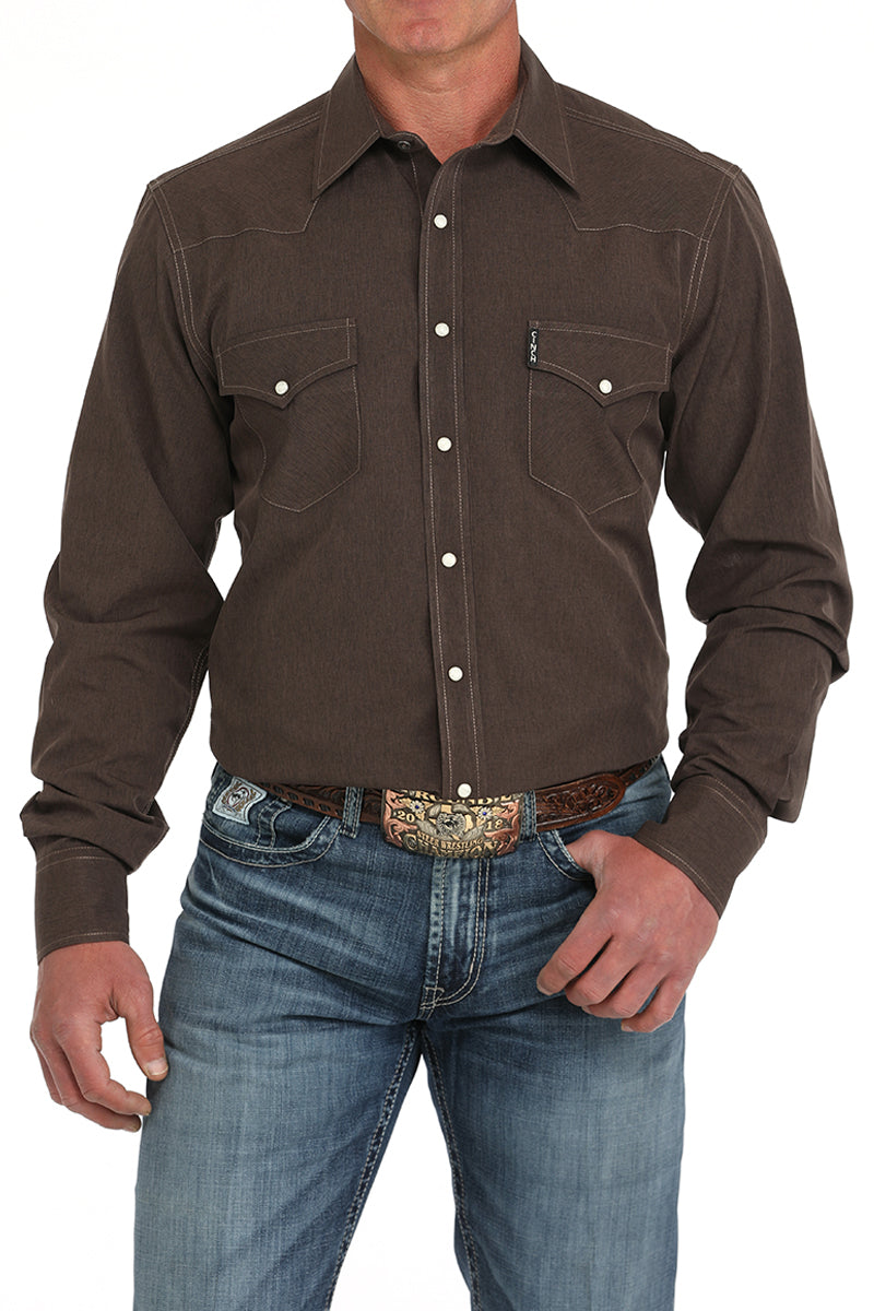 Cinch® Men's Solid Brown Modern Long Sleeve Snap Front Western Shirt