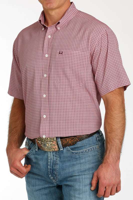 Cinch® Men's Pink Geoprint Lightweight Short Sleeve Button Front Shirt