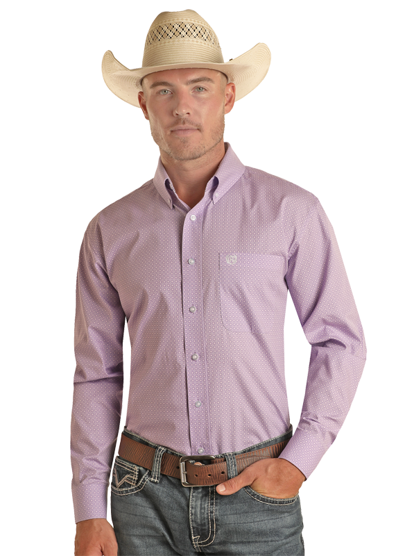 Panhandle Slim® Men's Purple Geo Print Long Sleeve Snap Front Western Shirt