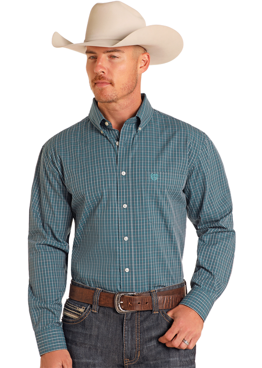 Panhandle Slim® Men's Teal Check Long Sleeve Snap Front Western Shirt