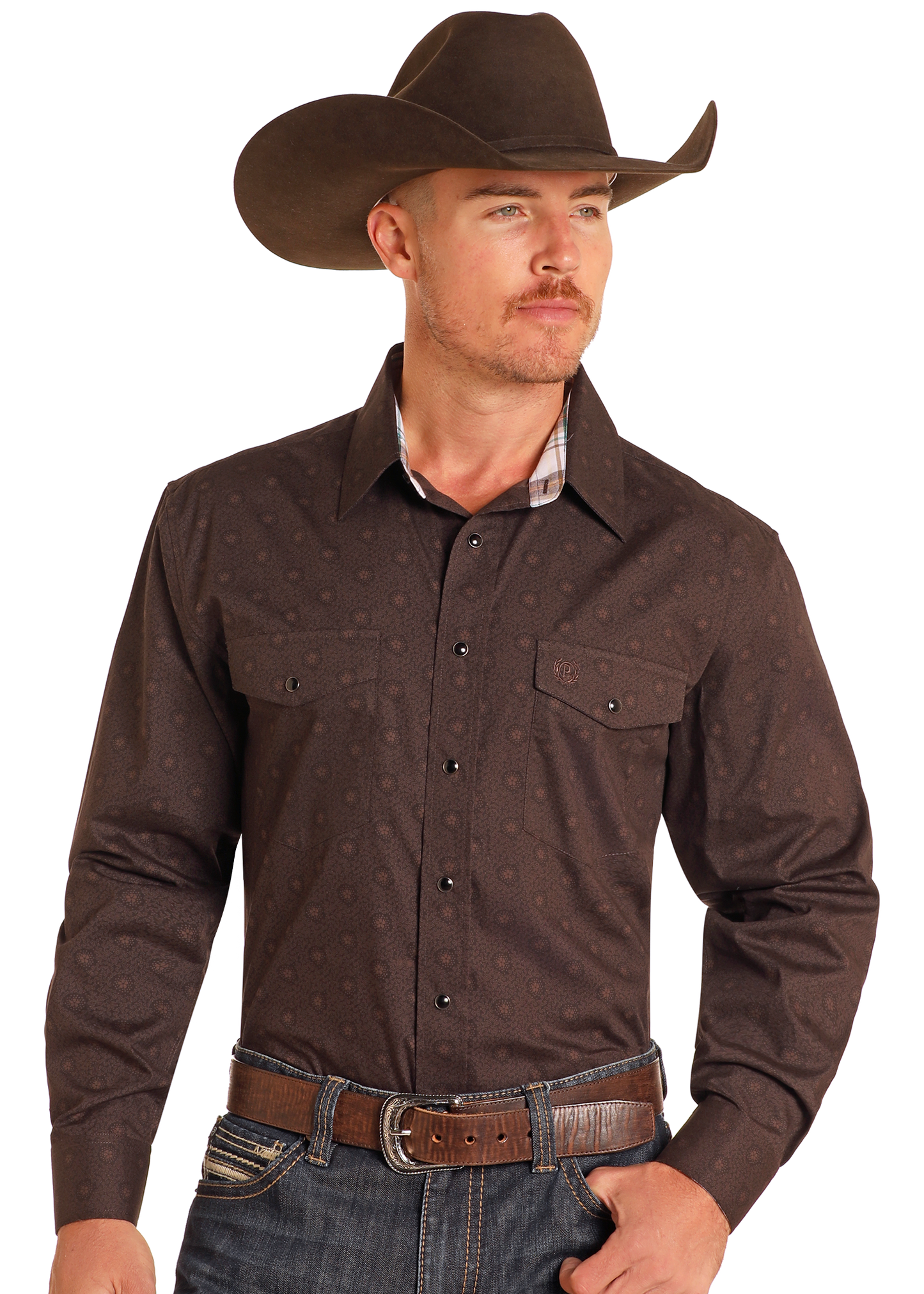 Panhandle Slim® Men's Brown Medallion Print Long Sleeve Snap Front Western Shirt