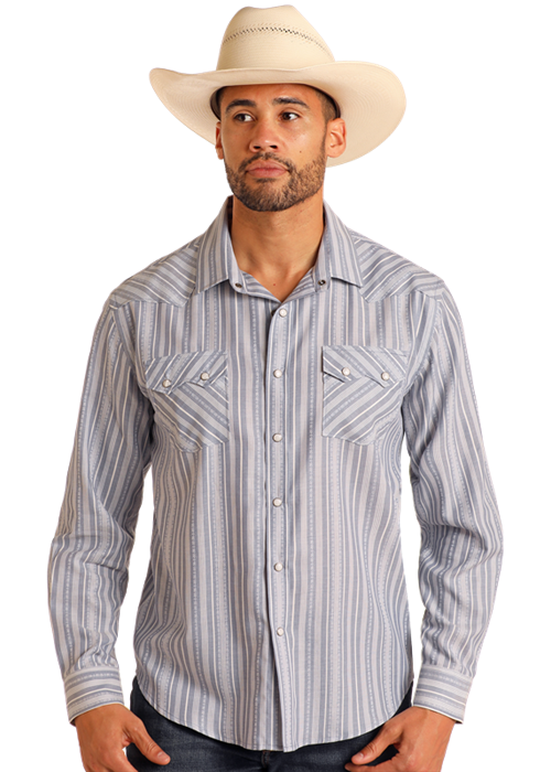 Panhandle Slim® Men's Blue Modern Vintage Jacquard Long Sleeve Snap Front Shirt
