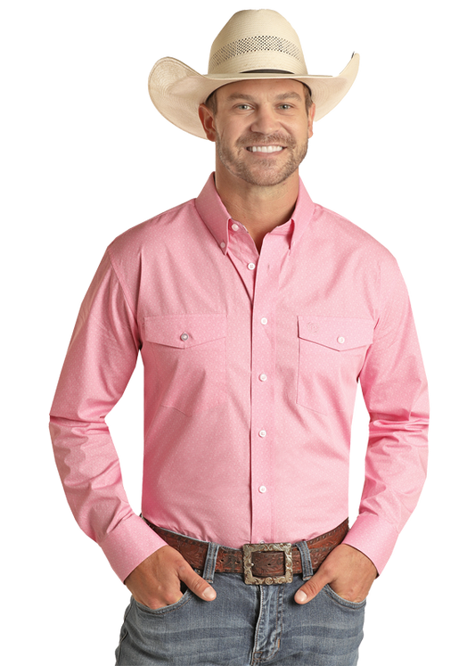 Panhandle Slim® Men's Pink Ditsy Print Long Sleeve Button Front Western Shirt