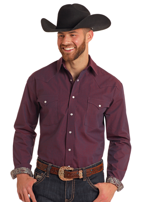 Panhandle Slim® Men's Dark Orchid Rough Stock Long Sleeve Snap Front Western Shirt