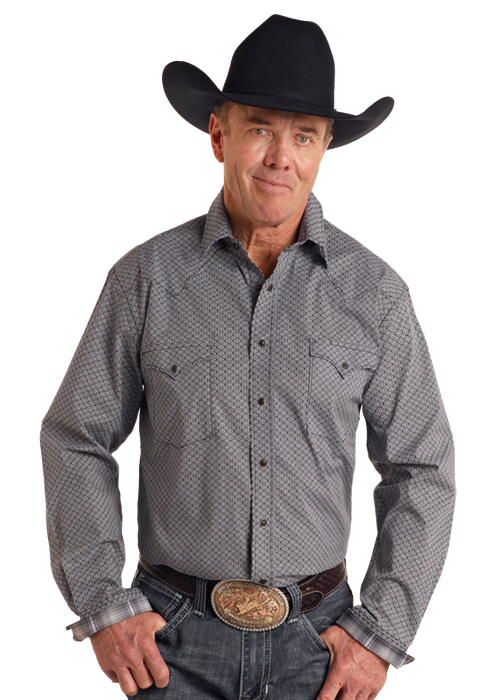 Panhandle Slim® Men's Grey Geo Print Rough Stock Long Sleeve Snap Front Western Shirt