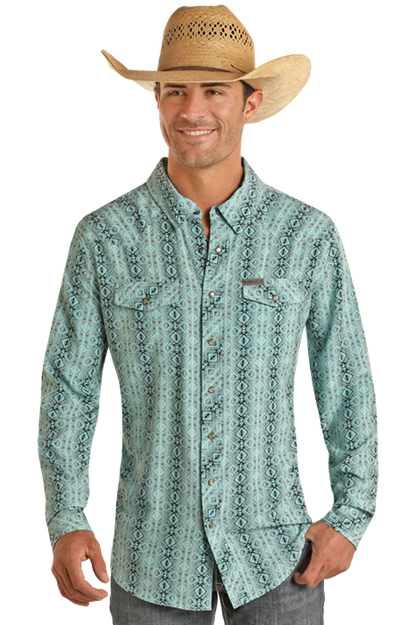 Panhandle Slim® Men's Serapeaztec Print Woven Long Sleeve Snap Front Western Shirt