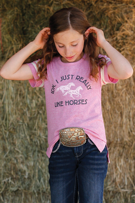 Cruel Girl® Girl's Pink Really Like Horses Western T-Shirt