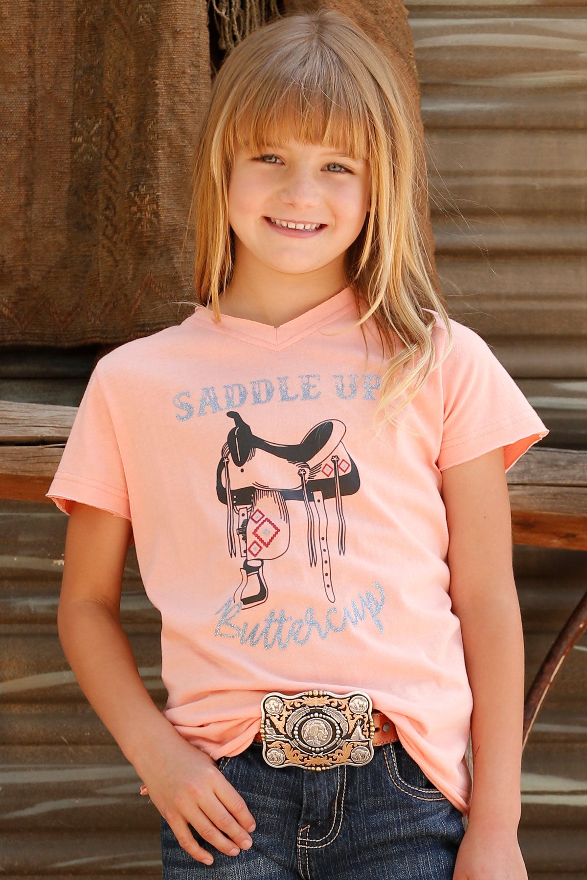 Cruel Girl® Girl's Pink "Saddle Up Buttercup" Short Sleeve Graphic Tee Shirt