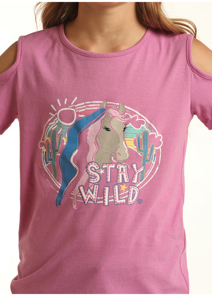 Panhandle Slim® Girl's Pink Stay Wild Print Western T-Shirt