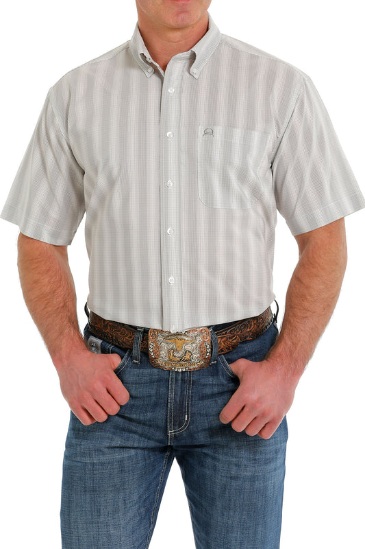 Cinch® Men's White Striped Arenaflex Short Sleeve Button Front Western Shirt