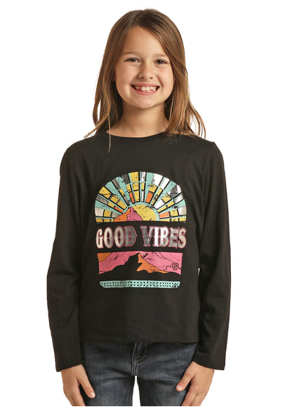 Panhandle Slim® Girl's Rock & Roll Good Vibes Long Sleeve Graphic T-Shirt