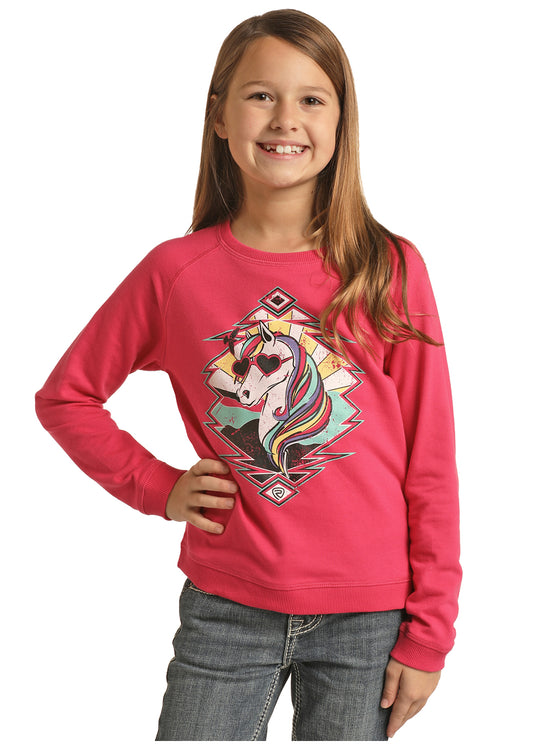 Panhandle Slim® Girl's Fab Horse Graphic Print Long Sleeve Tee